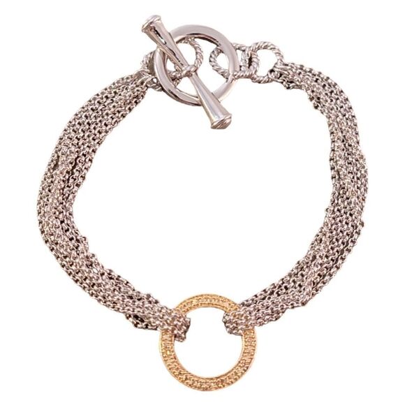 New Silver Gold Circle Ring Chain Multi Strand Chain Toggle Bracelet - Picture 1 of 8